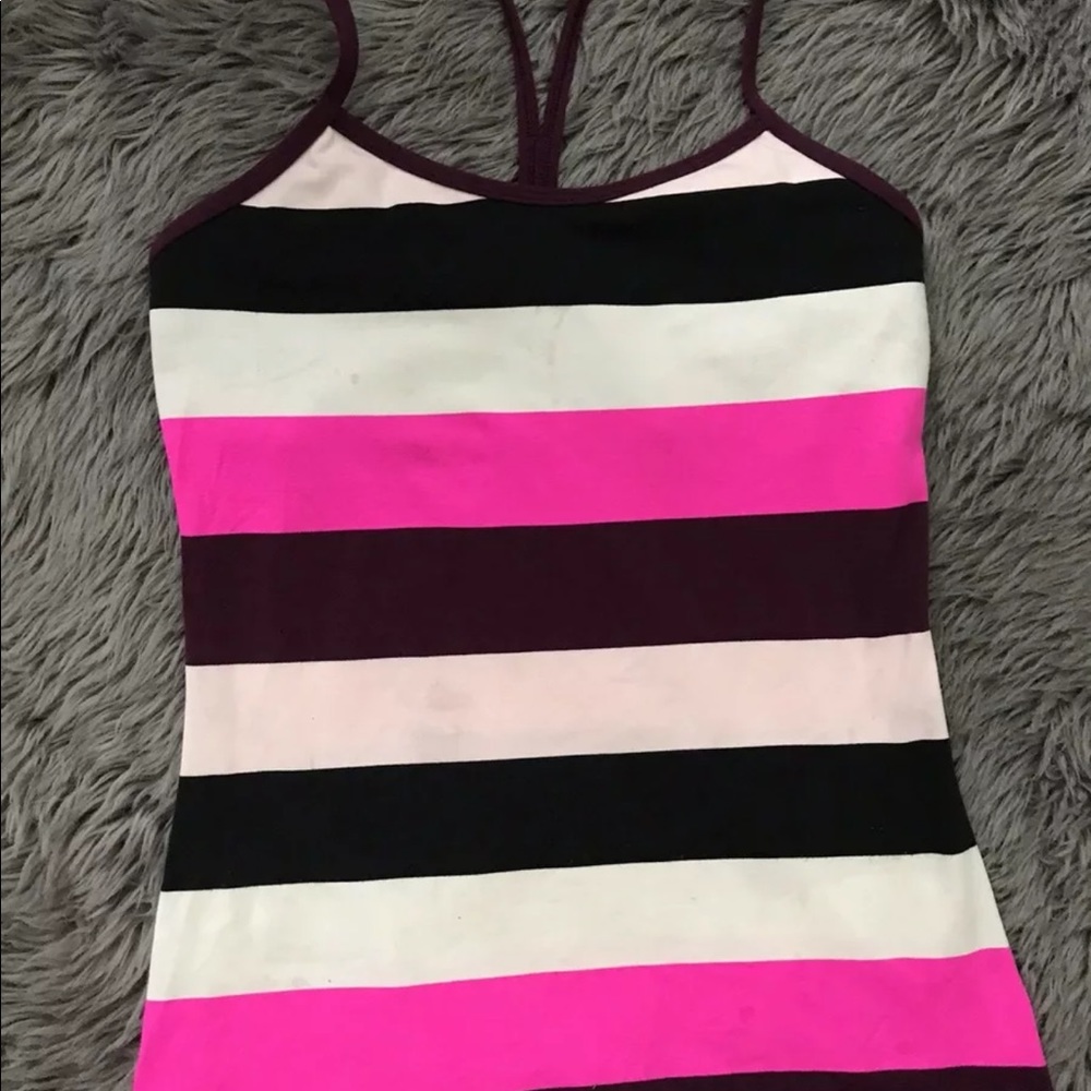 Lululemon Striped Power Y Tank Pink Purple Sz 4/6